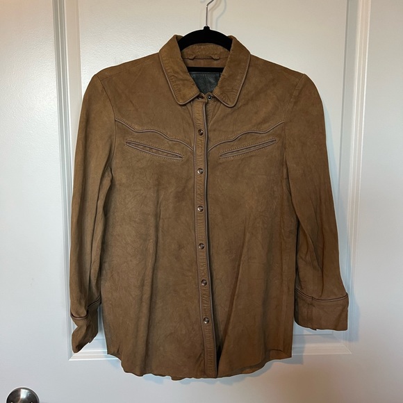 AllSaints Suede Leather Button Up Shirt